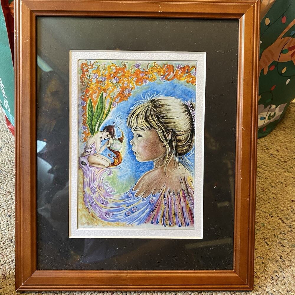 Girl Fairy Fantasy Hand painted ArtPrint Paper Frame 11x9” Wall Home Decor - Picture 3 of 6